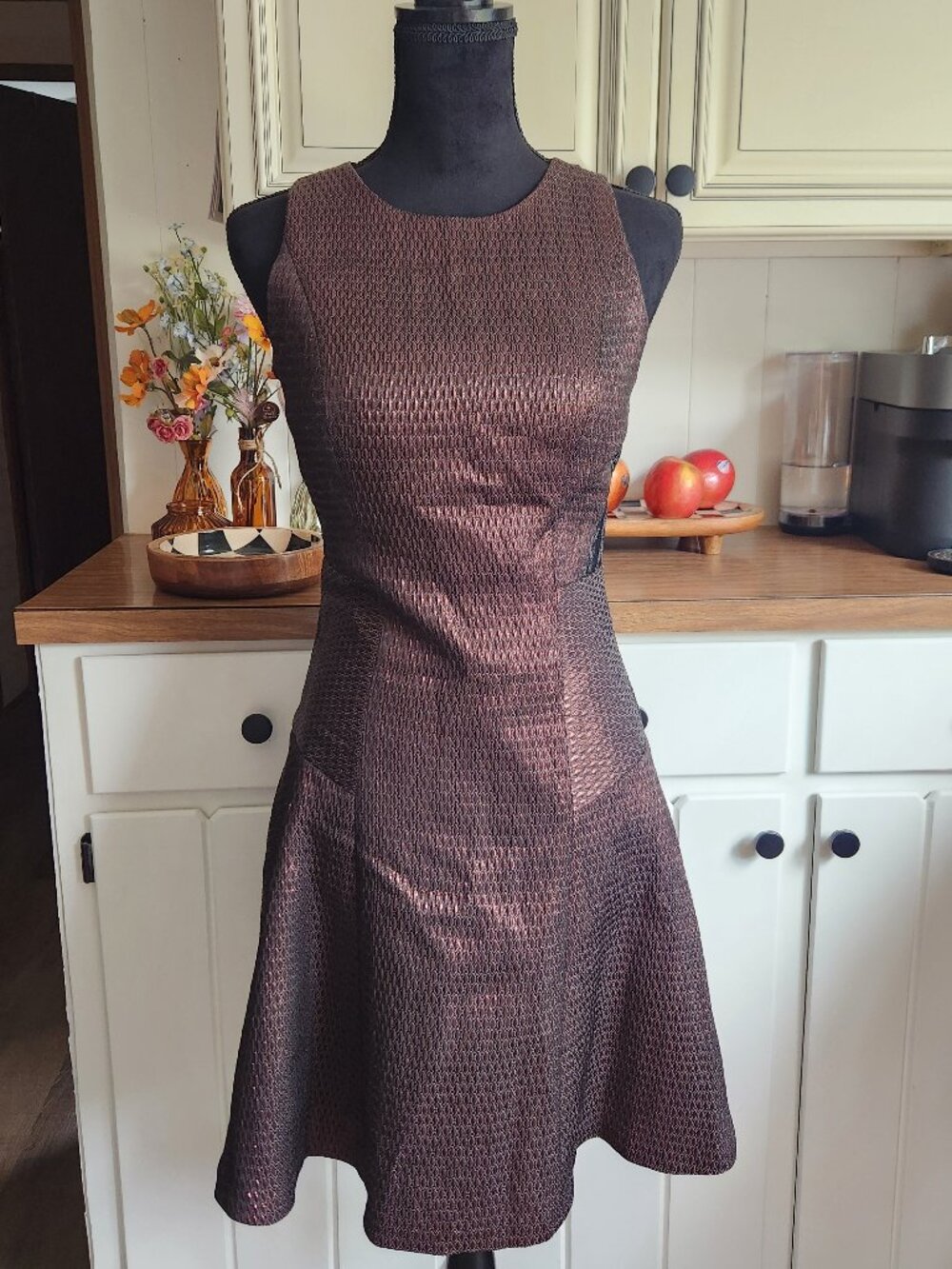 Metallic Pheobe Burgandy Brown Midi Cocktail Dress